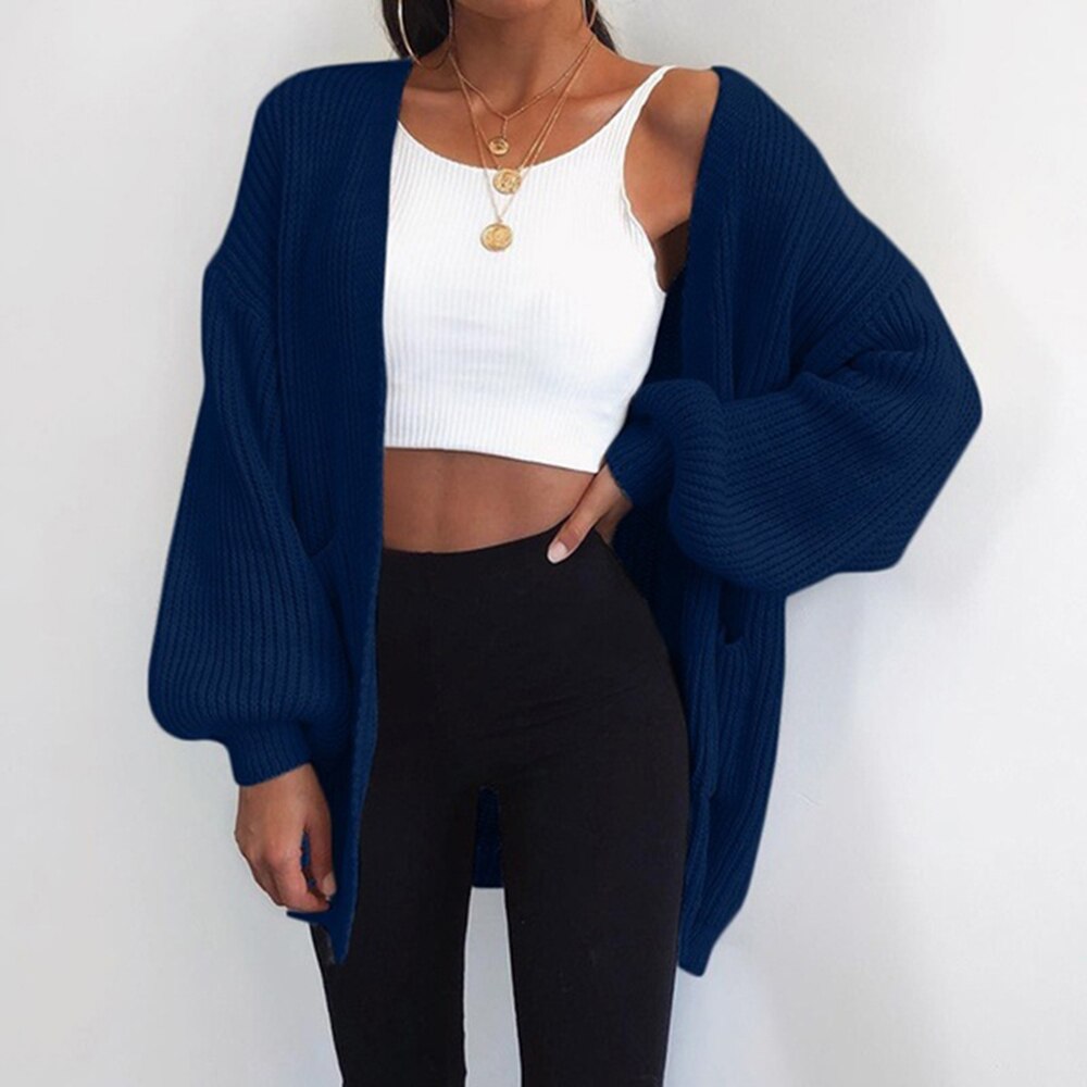 Women's Autumn Loose Knitted Winter Coat /Sweater With Open Stitch Sleeve.