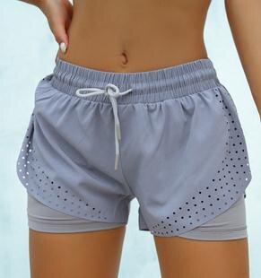 Double-layer Solid Quick Drying Two piece Yoga , Running,  Gym Perfect Training Shorts