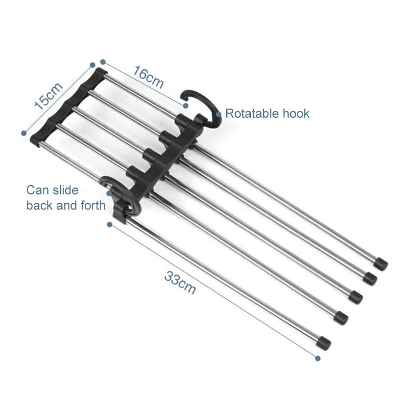 Multi-function Pants Hanger 5 Tier Portable Stainless Steel Pants Racks, Trousers Hanger & Clothing Storage Organization
