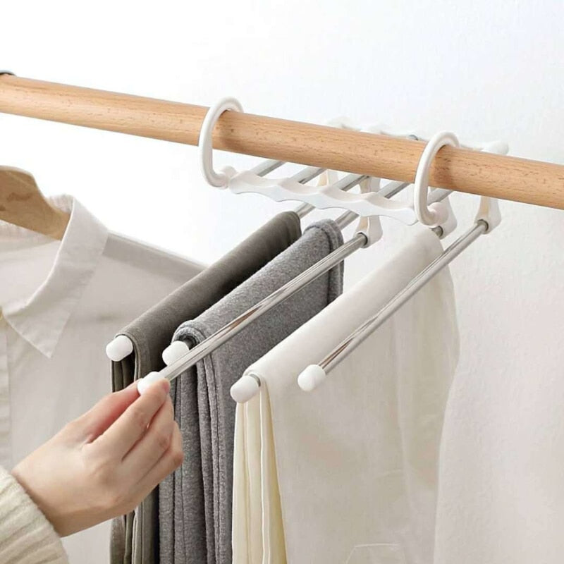 Multi-function Pants Hanger 5 Tier Portable Stainless Steel Pants Racks, Trousers Hanger & Clothing Storage Organization