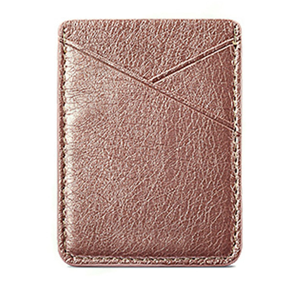 Double-deck Back Pocket Leather Phone Stick- On & Mini Solid Phone Card Holder
