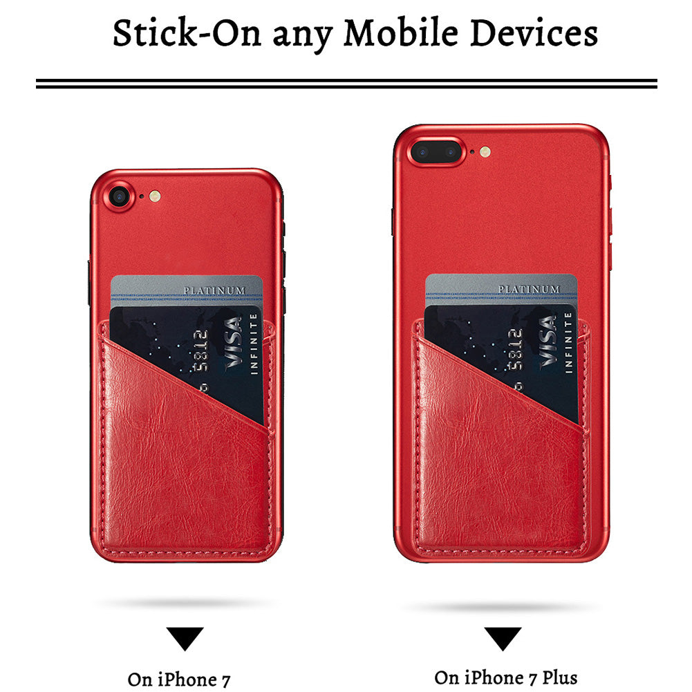 Double-deck Back Pocket Leather Phone Stick- On & Mini Solid Phone Card Holder