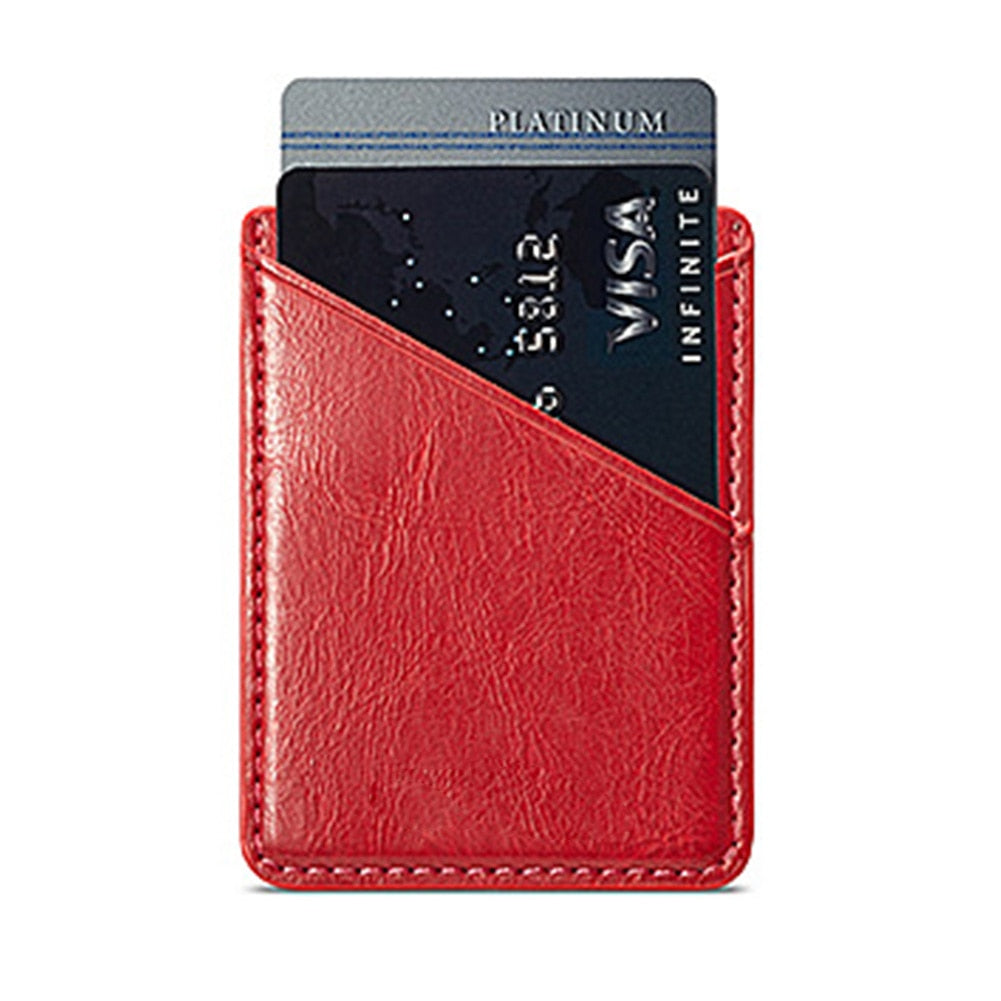 Double-deck Back Pocket Leather Phone Stick- On & Mini Solid Phone Card Holder