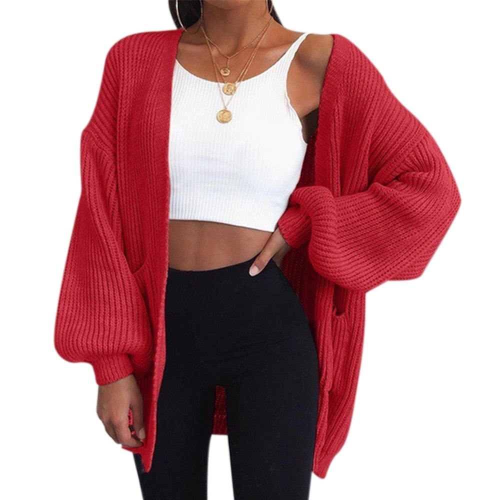 Women's Autumn Loose Knitted Winter Coat /Sweater With Open Stitch Sleeve.