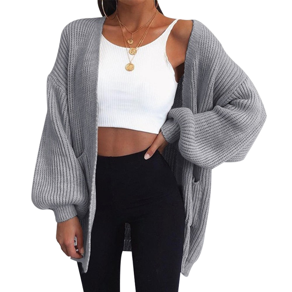 Women's Autumn Loose Knitted Winter Coat /Sweater With Open Stitch Sleeve.
