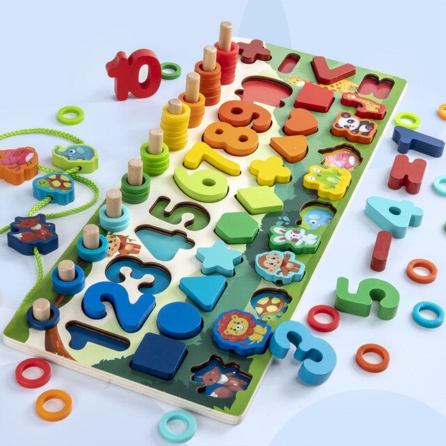 Montessori Educational Wooden Toys Geometric Shape Cognition Puzzle Toys Math Toys Early Educational Toys for Children
