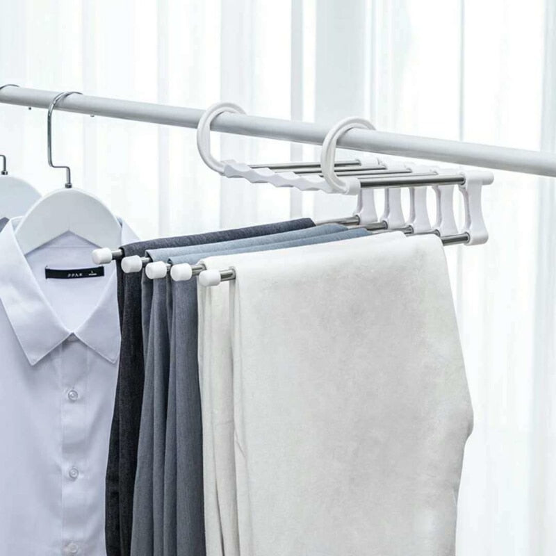 Multi-function Pants Hanger 5 Tier Portable Stainless Steel Pants Racks, Trousers Hanger & Clothing Storage Organization