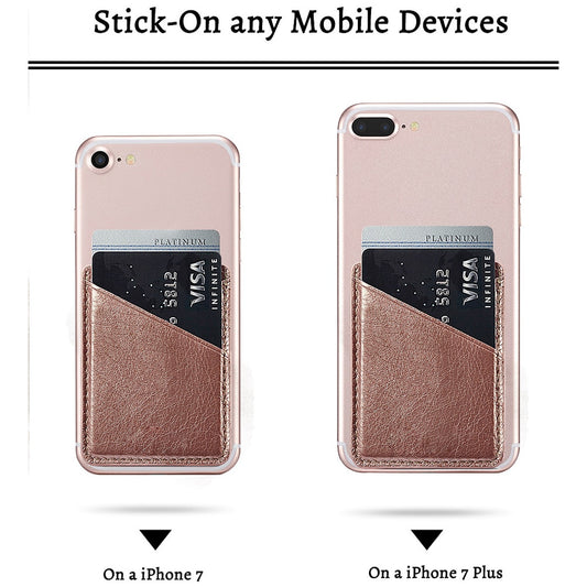 Double-deck Back Pocket Leather Phone Stick- On & Mini Solid Phone Card Holder