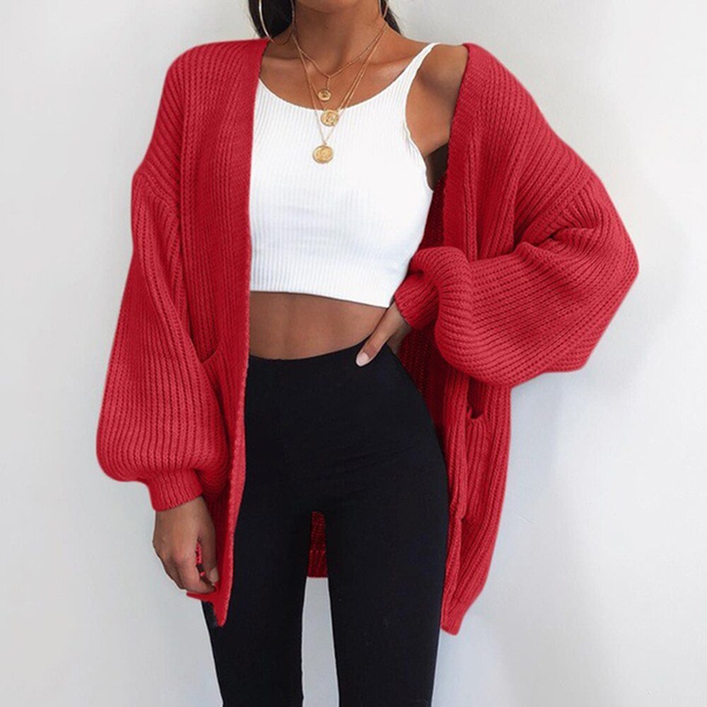 Women's Autumn Loose Knitted Winter Coat /Sweater With Open Stitch Sleeve.