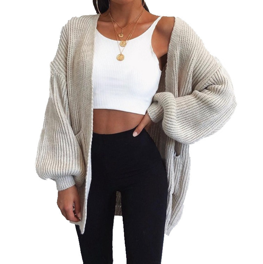 Women's Autumn Loose Knitted Winter Coat /Sweater With Open Stitch Sleeve.