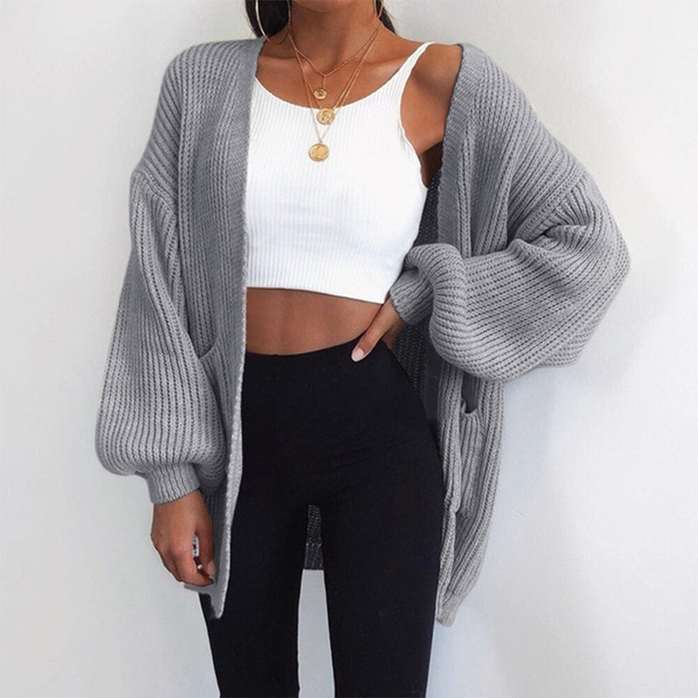 Women's Autumn Loose Knitted Winter Coat /Sweater With Open Stitch Sleeve.