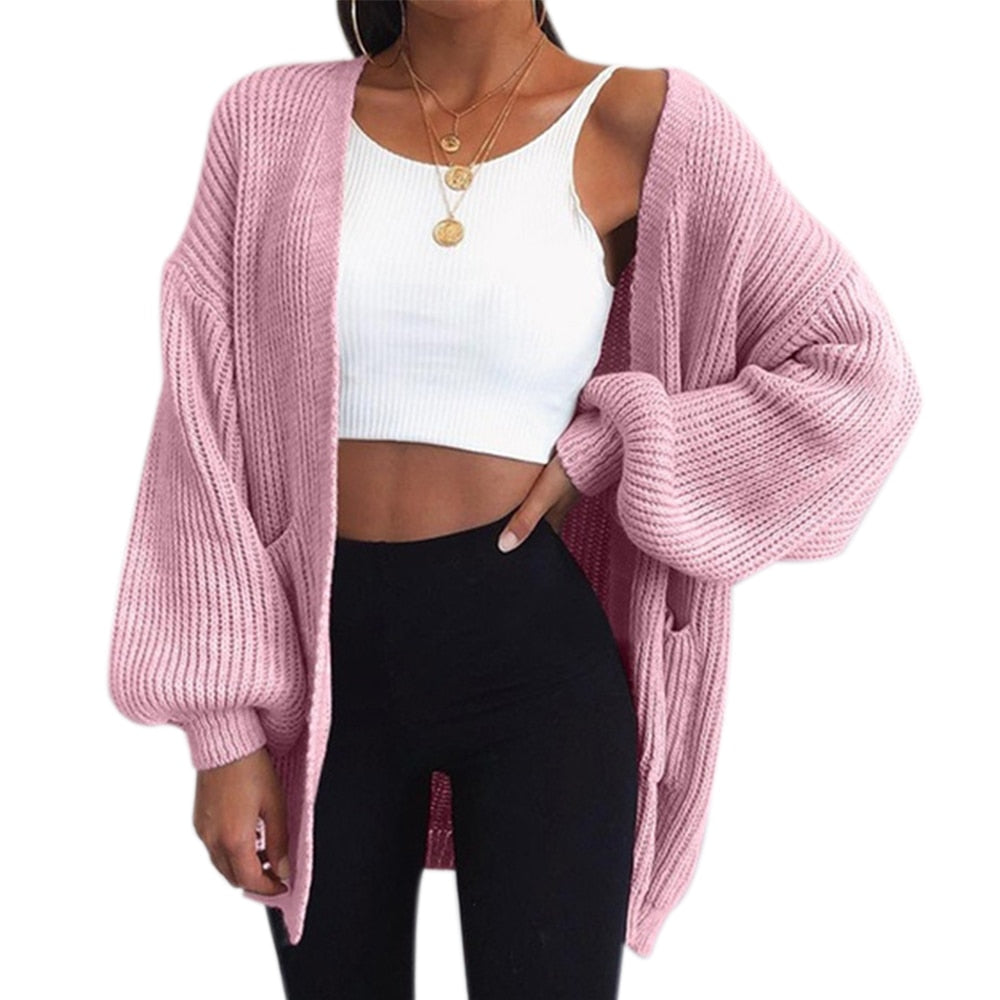 Women's Autumn Loose Knitted Winter Coat /Sweater With Open Stitch Sleeve.