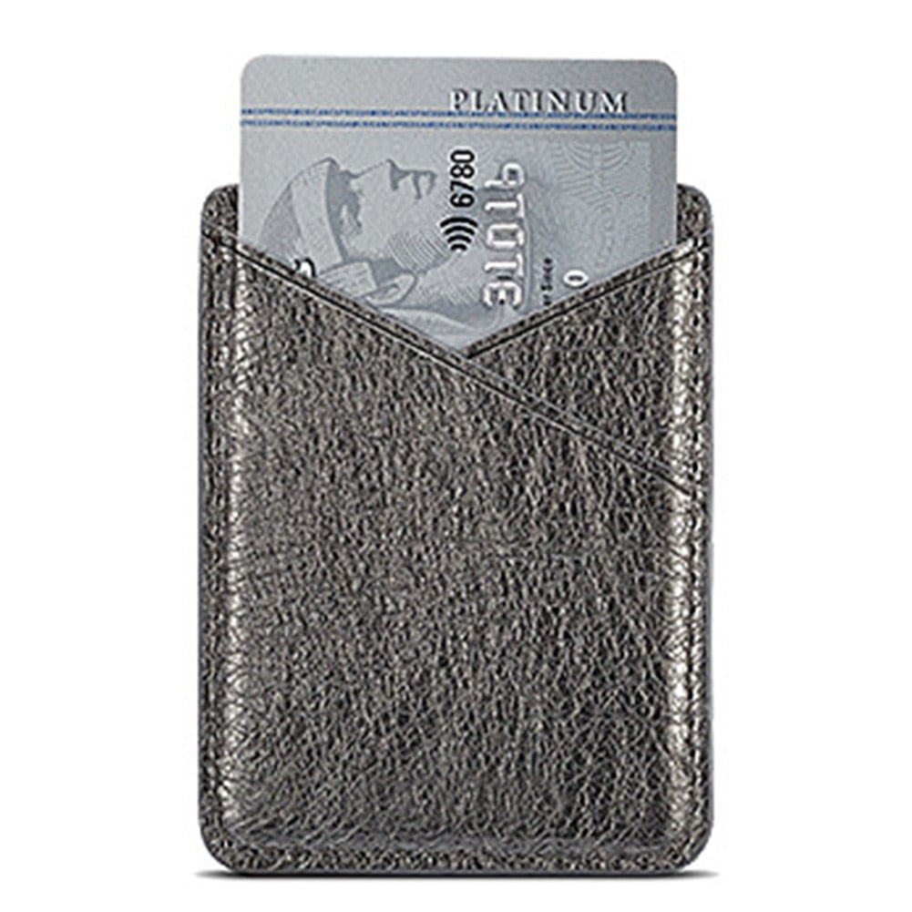 Double-deck Back Pocket Leather Phone Stick- On & Mini Solid Phone Card Holder