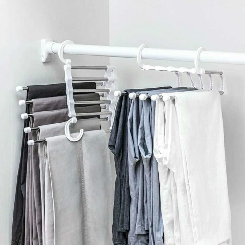 Multi-function Pants Hanger 5 Tier Portable Stainless Steel Pants Racks, Trousers Hanger & Clothing Storage Organization