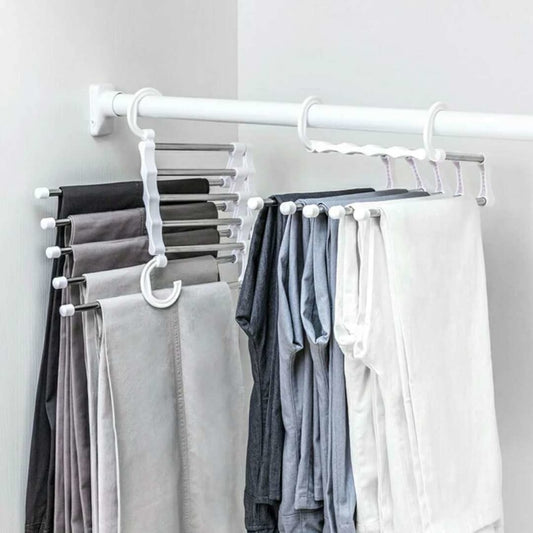 Multi-function Pants Hanger 5 Tier Portable Stainless Steel Pants Racks, Trousers Hanger & Clothing Storage Organization