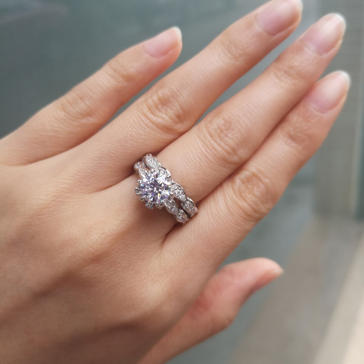 Newshe 2.6Ct White Round Cut AAA CZ Vintage Wedding Ring Set Genuine 925 Sterling Silver Engagement Rings For Women