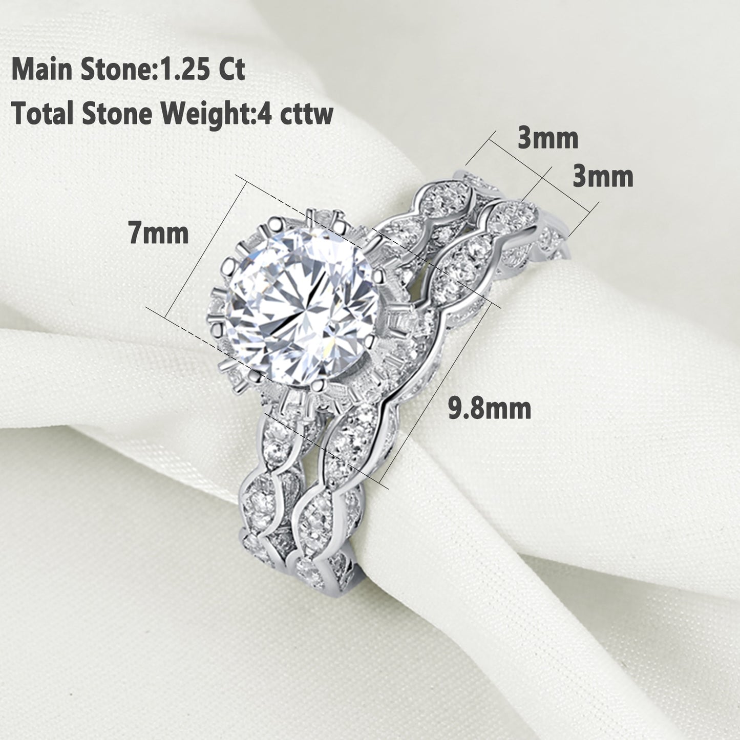Newshe 2.6Ct White Round Cut AAA CZ Vintage Wedding Ring Set Genuine 925 Sterling Silver Engagement Rings For Women