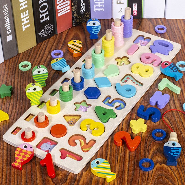Montessori Educational Wooden Toys Geometric Shape Cognition Puzzle Toys Math Toys Early Educational Toys for Children