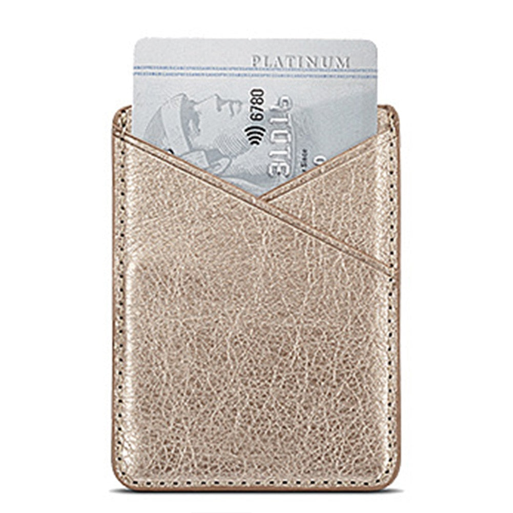 Double-deck Back Pocket Leather Phone Stick- On & Mini Solid Phone Card Holder