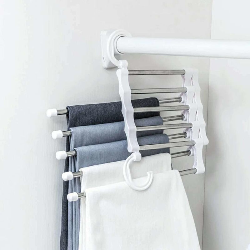 Multi-function Pants Hanger 5 Tier Portable Stainless Steel Pants Racks, Trousers Hanger & Clothing Storage Organization