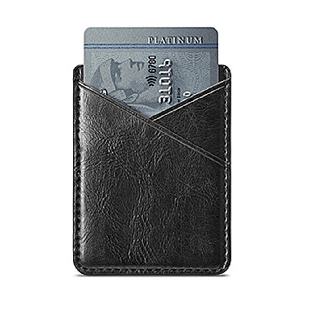 Double-deck Back Pocket Leather Phone Stick- On & Mini Solid Phone Card Holder