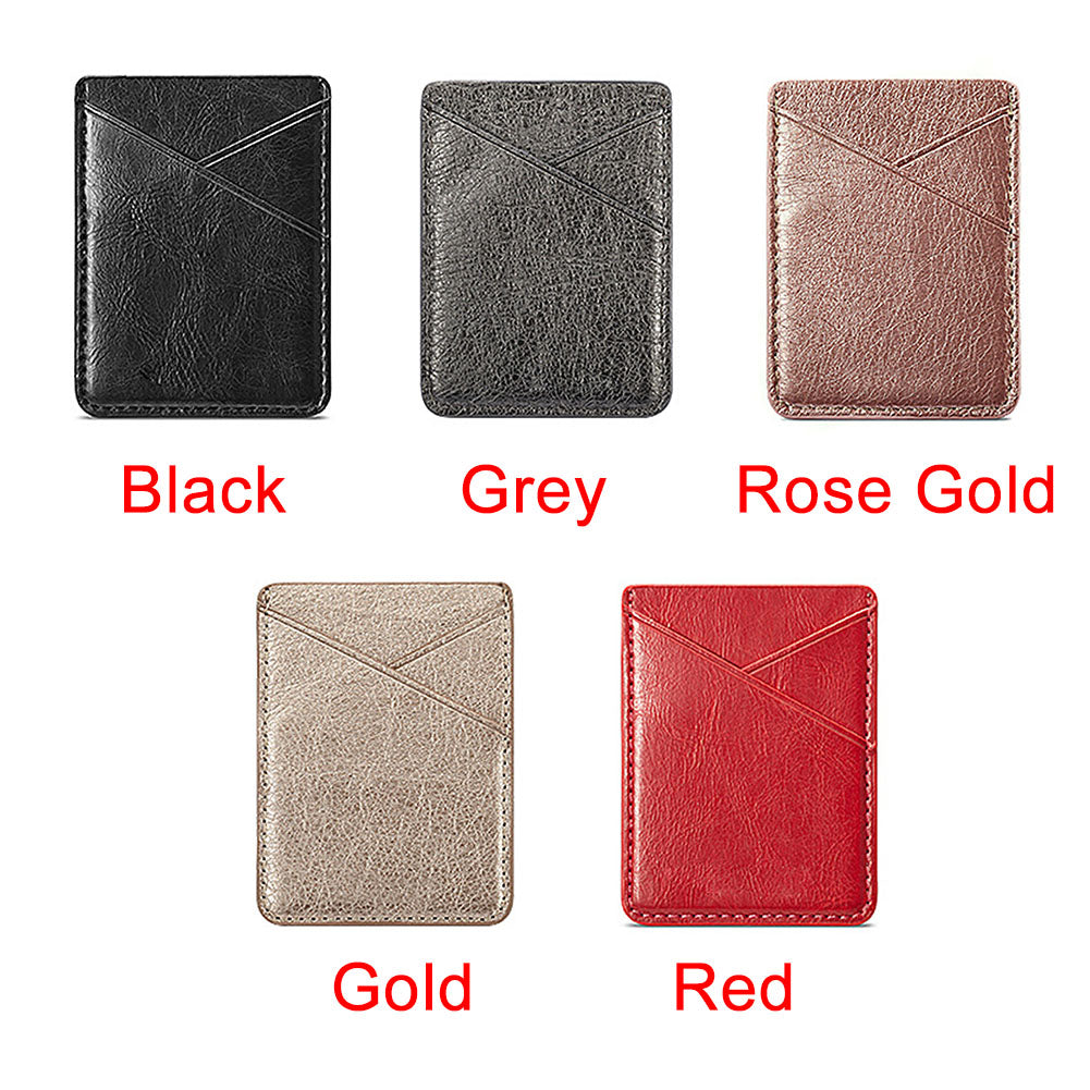 Double-deck Back Pocket Leather Phone Stick- On & Mini Solid Phone Card Holder