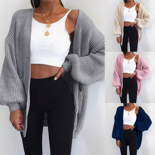 Women's Autumn Loose Knitted Winter Coat /Sweater With Open Stitch Sleeve.