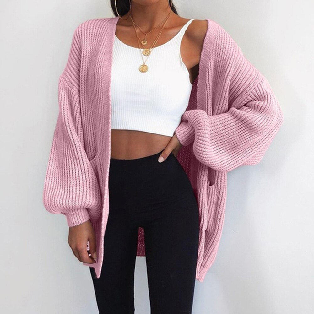 Women's Autumn Loose Knitted Winter Coat /Sweater With Open Stitch Sleeve.