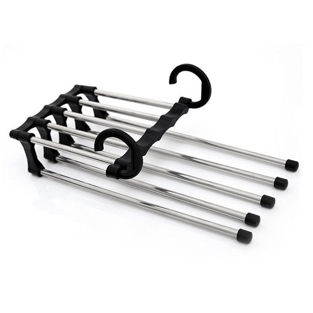 Multi-function Pants Hanger 5 Tier Portable Stainless Steel Pants Racks, Trousers Hanger & Clothing Storage Organization