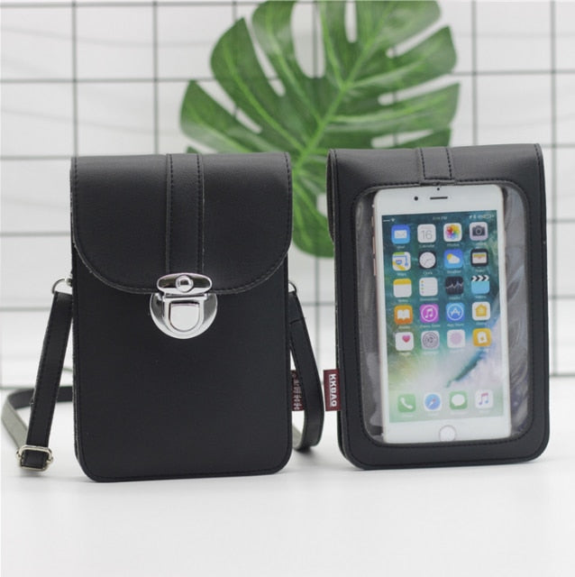 SUBIN Women's Leather Cell Phone Touch screen Shoulder Wallet Case With Neck Strap