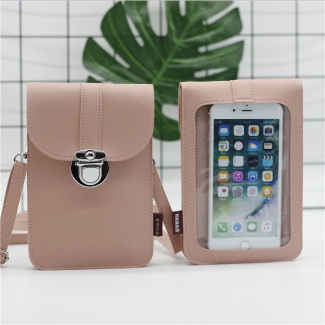 SUBIN Women's Leather Cell Phone Touch screen Shoulder Wallet Case With Neck Strap