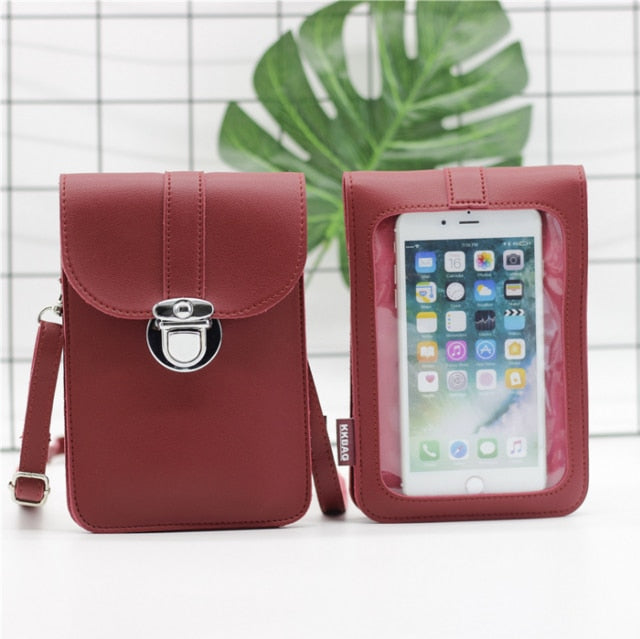 SUBIN Women's Leather Cell Phone Touch screen Shoulder Wallet Case With Neck Strap