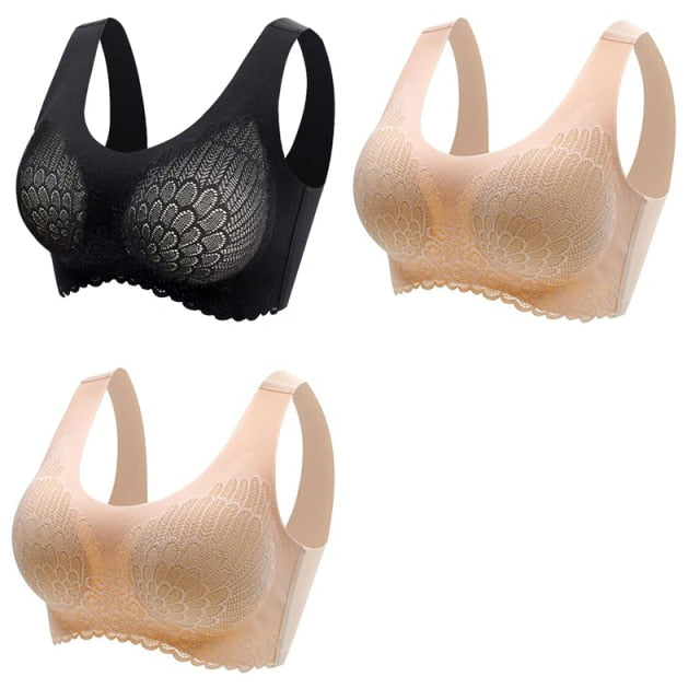 Women's Wire Free Latex  Seamless Bras Push Up Bralette With Padded Vest Top Bra
