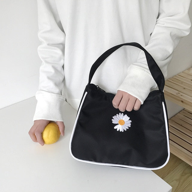 Women's Small Canvas  Daisy Embroidery Mini Tote Fashion Underarm Handbag