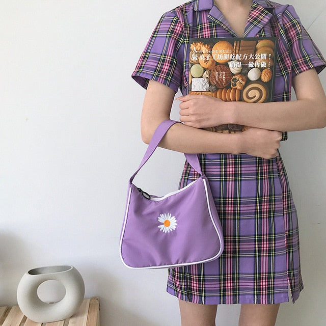 Women's Small Canvas  Daisy Embroidery Mini Tote Fashion Underarm Handbag