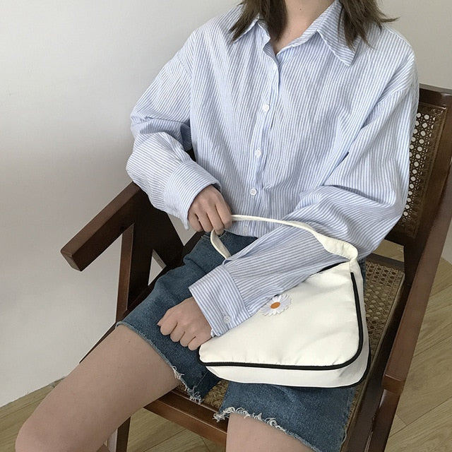 Women's Small Canvas  Daisy Embroidery Mini Tote Fashion Underarm Handbag