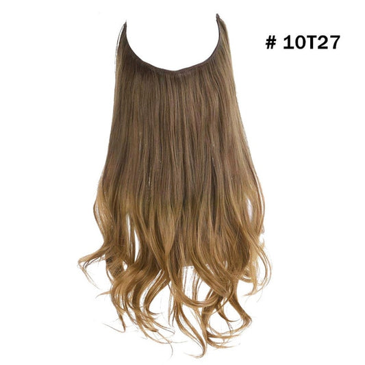 No Clip Wave Synthetic Halo Hair Extensions,Natural Black ,Blonde, Pink- One Piece Fish Line Fake Hair Piece