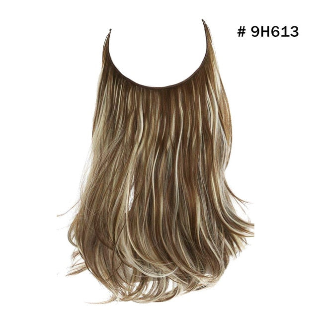 No Clip Wave Synthetic Halo Hair Extensions,Natural Black ,Blonde, Pink- One Piece Fish Line Fake Hair Piece