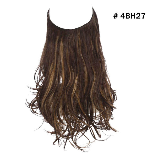 No Clip Wave Synthetic Halo Hair Extensions,Natural Black ,Blonde, Pink- One Piece Fish Line Fake Hair Piece