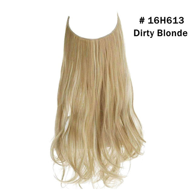 No Clip Wave Synthetic Halo Hair Extensions,Natural Black ,Blonde, Pink- One Piece Fish Line Fake Hair Piece