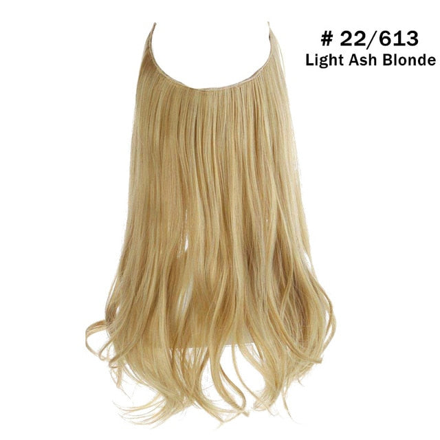 No Clip Wave Synthetic Halo Hair Extensions,Natural Black ,Blonde, Pink- One Piece Fish Line Fake Hair Piece
