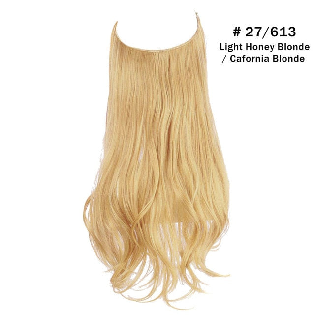 No Clip Wave Synthetic Halo Hair Extensions,Natural Black ,Blonde, Pink- One Piece Fish Line Fake Hair Piece
