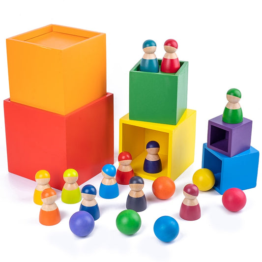 Educational Baby Montessori Toy Rainbow Stacker Wooden Puzzle  toys for Children