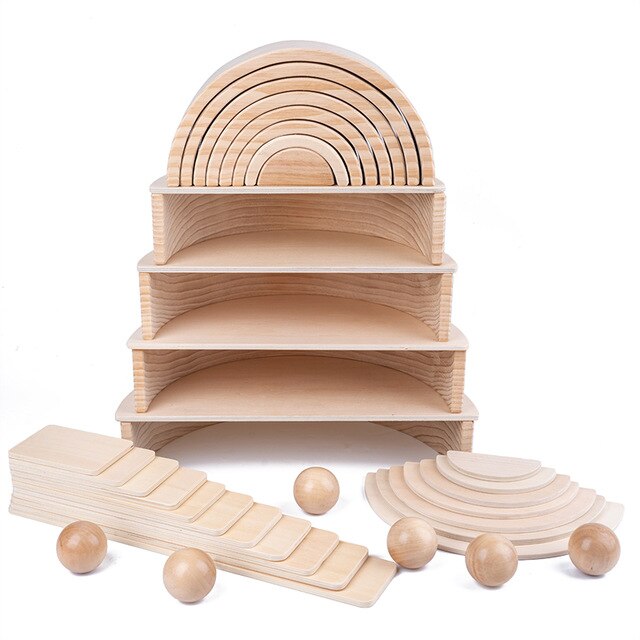 Educational Baby Montessori Toy Rainbow Stacker Wooden Puzzle  toys for Children