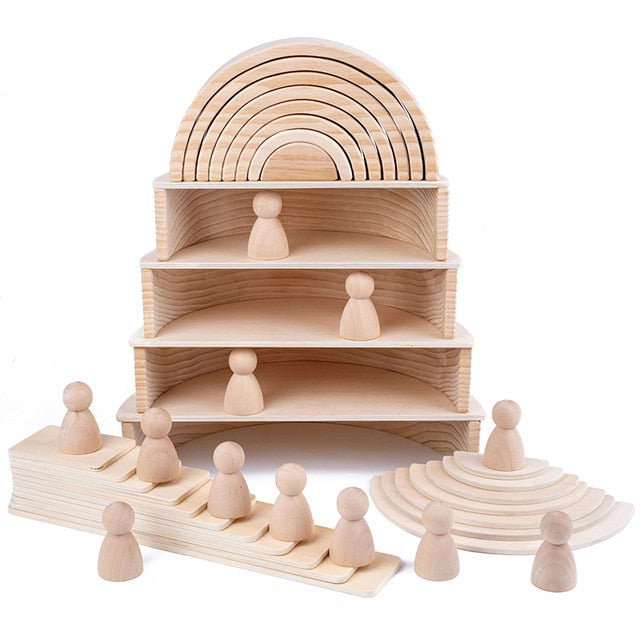 Educational Baby Montessori Toy Rainbow Stacker Wooden Puzzle  toys for Children