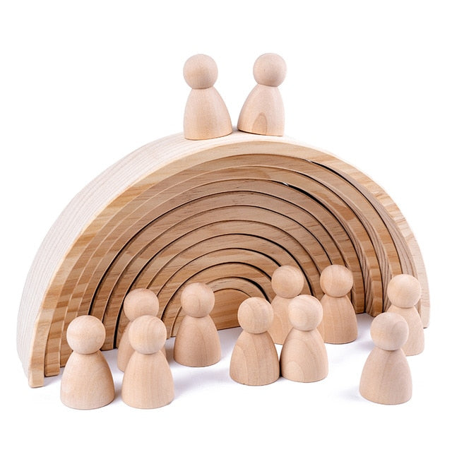 Educational Baby Montessori Toy Rainbow Stacker Wooden Puzzle  toys for Children