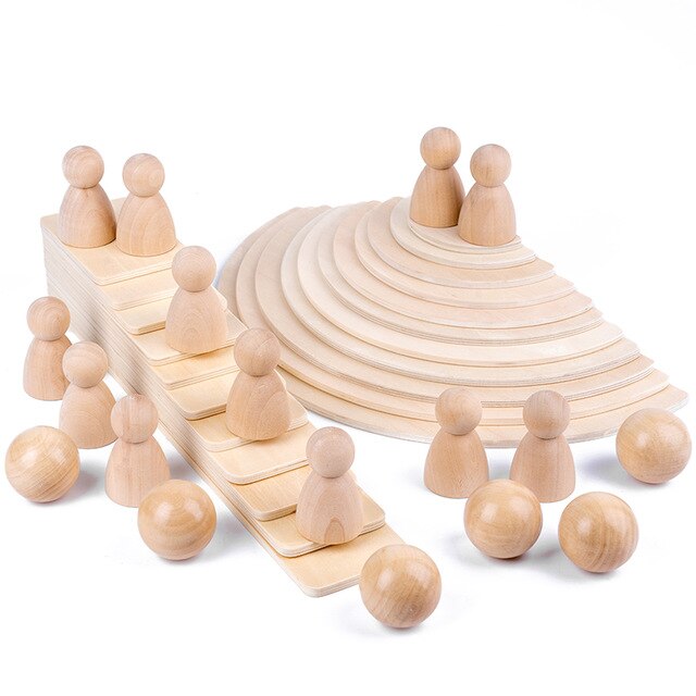 Educational Baby Montessori Toy Rainbow Stacker Wooden Puzzle  toys for Children