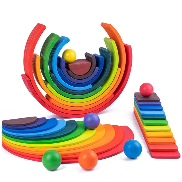 Educational Baby Montessori Toy Rainbow Stacker Wooden Puzzle  toys for Children