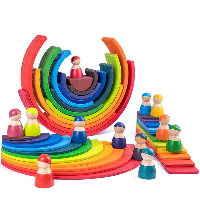 Educational Baby Montessori Toy Rainbow Stacker Wooden Puzzle  toys for Children
