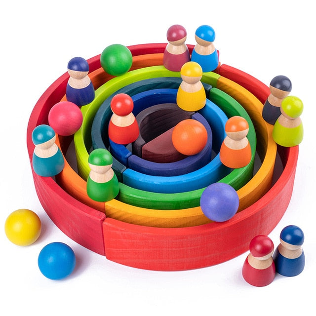 Educational Baby Montessori Toy Rainbow Stacker Wooden Puzzle  toys for Children